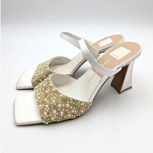 Dolce Vita Nasia Rhinestone Block Heel Sandals Women's White Size US9.5 EU40.5